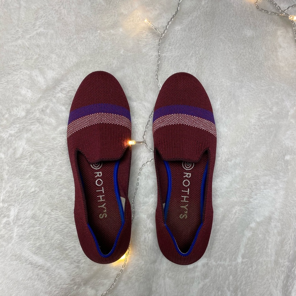 sz 6.5 rothy’s garnet reflective stripe loafer : retired